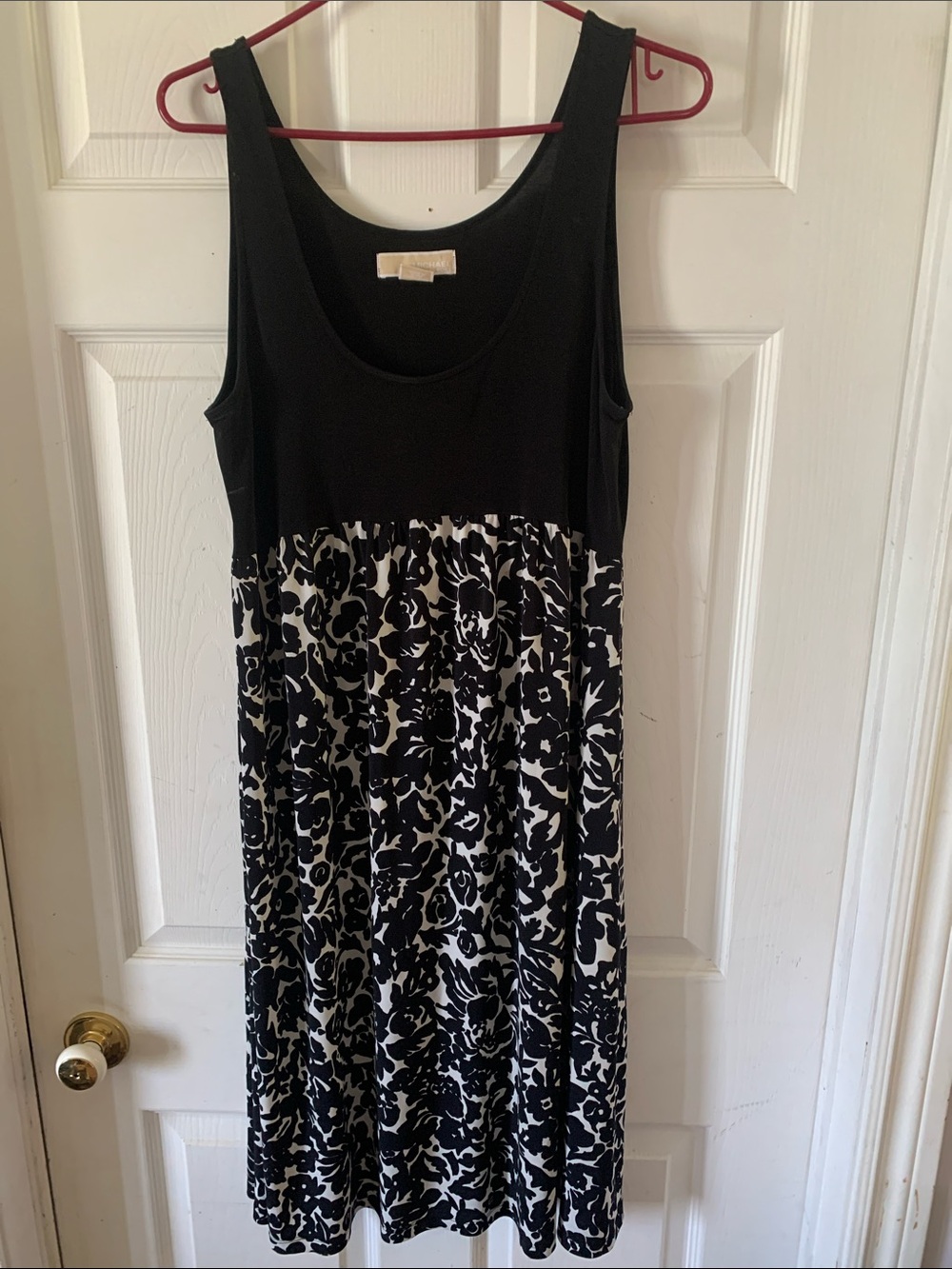 Michael Kors Black Tank Midi Dress with Black & White Floral Skirt